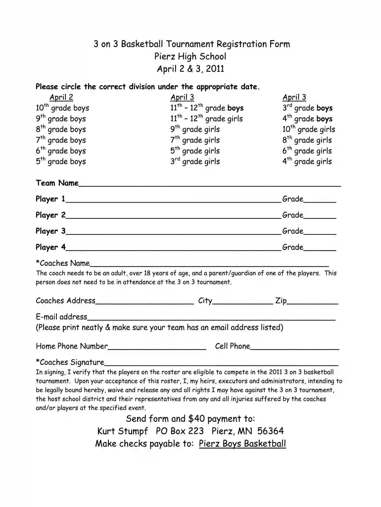 3 on 3 basketball tournament sign up sheet template Preview on Page 1