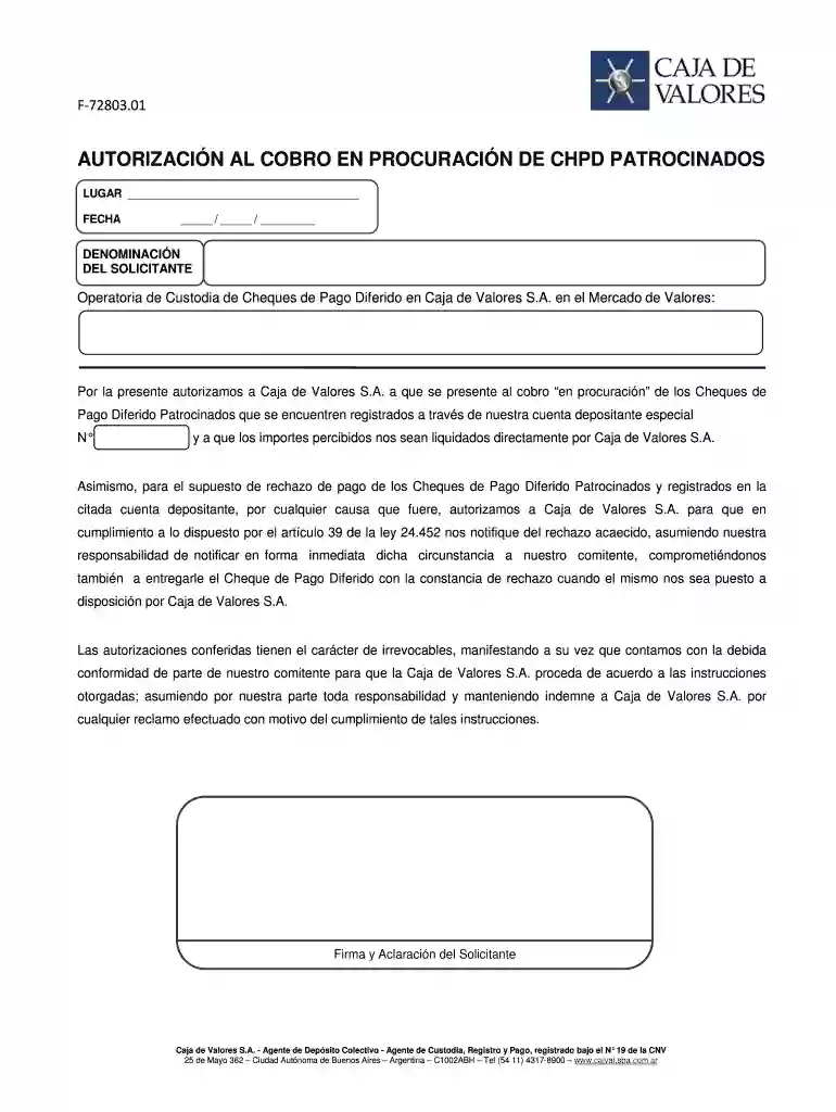 F-42823 - Nota de Depositante - Gestin de cobro patrocinados Vista previa en la página 1