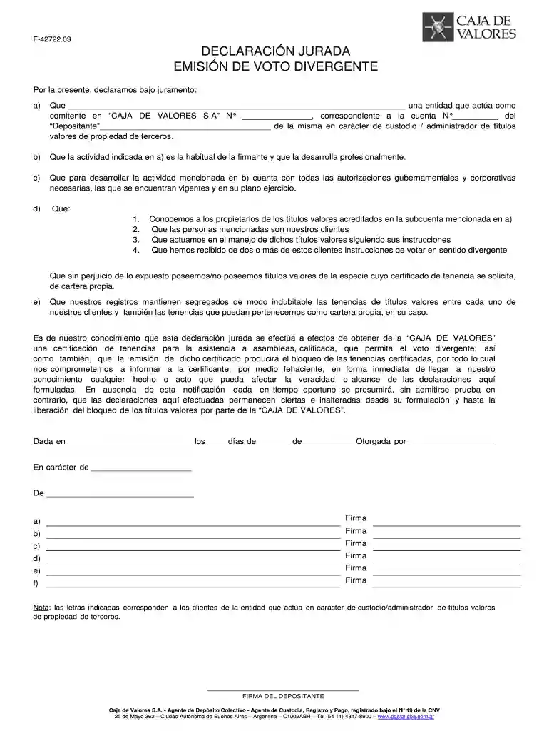 F-42722 03 - Declaraci n Jurada - Emisi n de Voto Divergente Vista previa en la página 1