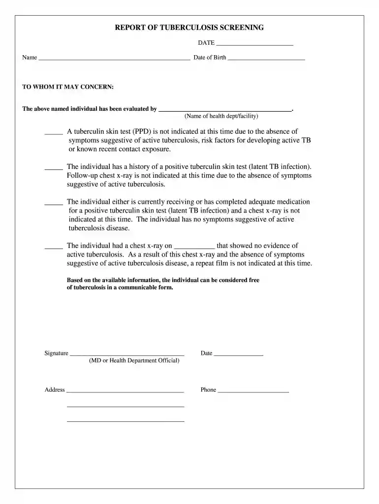 tuberculosis screening form pdf Preview on Page 1