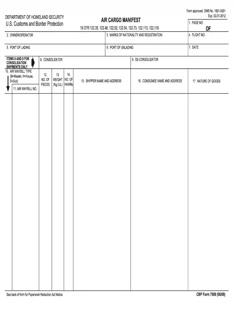 cargo manifest format Preview on Page 1