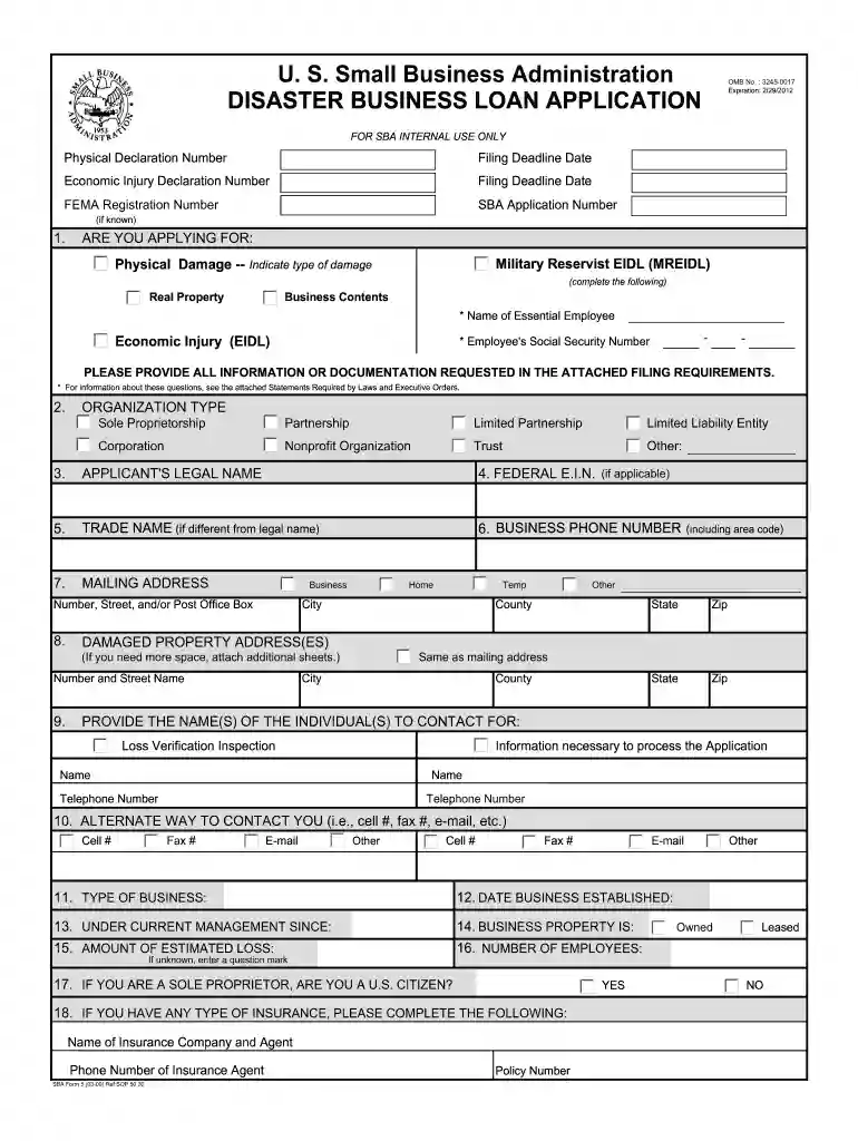 sba application forms Preview on Page 1