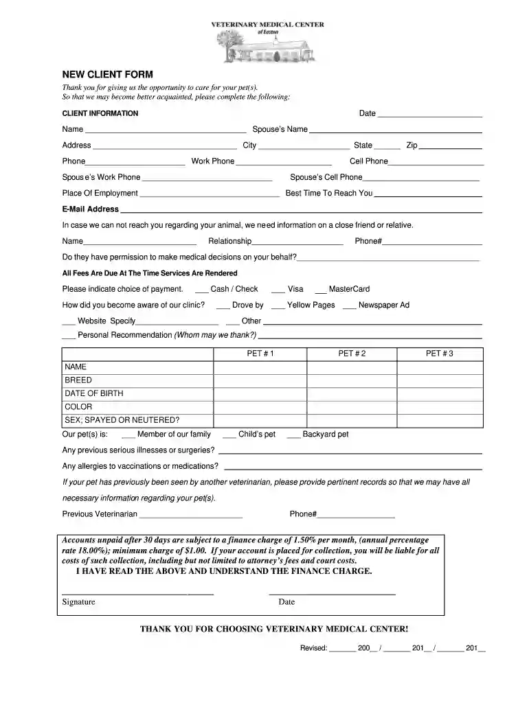 veterinary new client form pdf Preview on Page 1