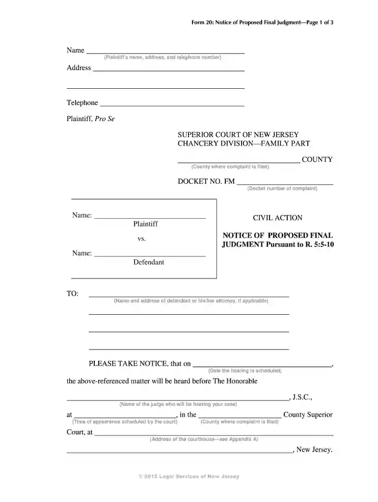 notice of proposed final judgment nj Preview on Page 1
