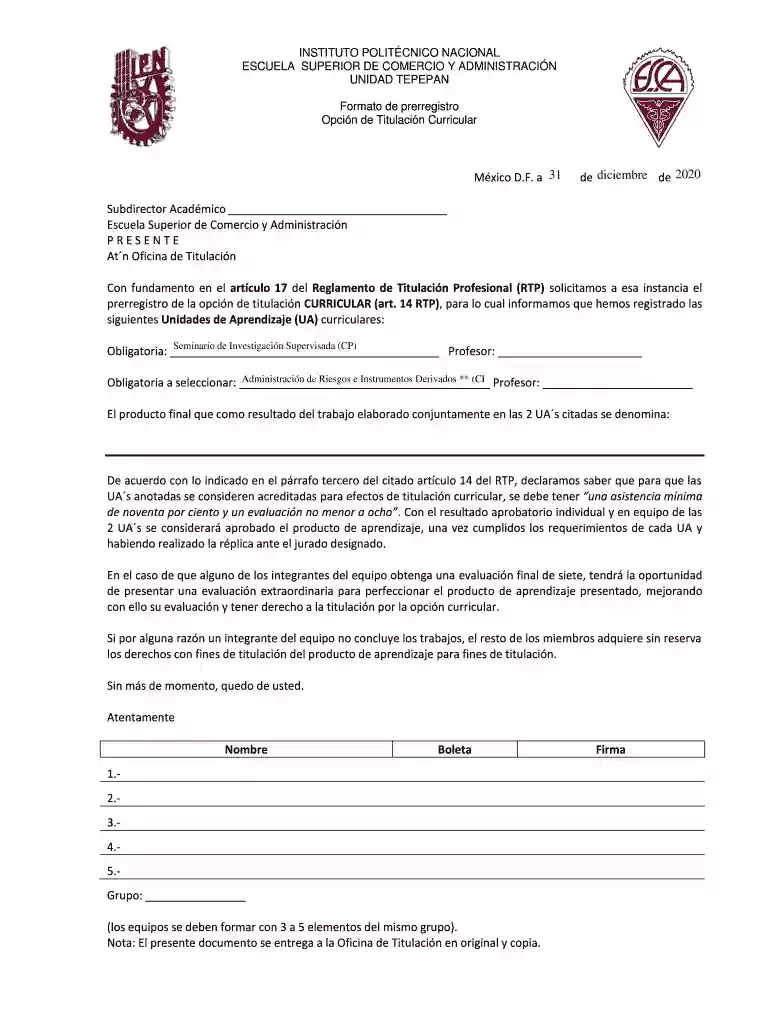 PreRegistro Opci n Curricular - ESCA - Instituto Polit cnico Nacional Vista previa en la página 1