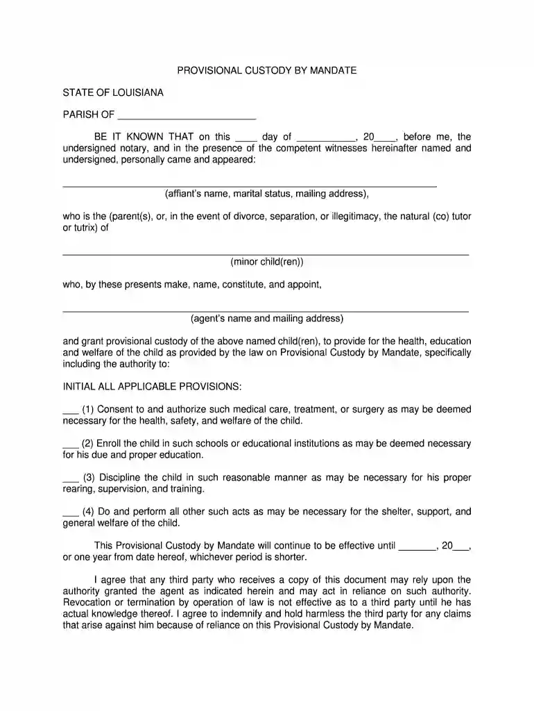 provisional custody by mandate louisiana Preview on Page 1