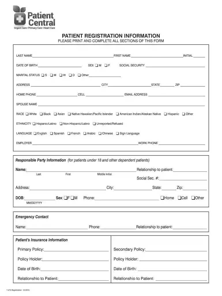 patient registration form Preview on Page 1
