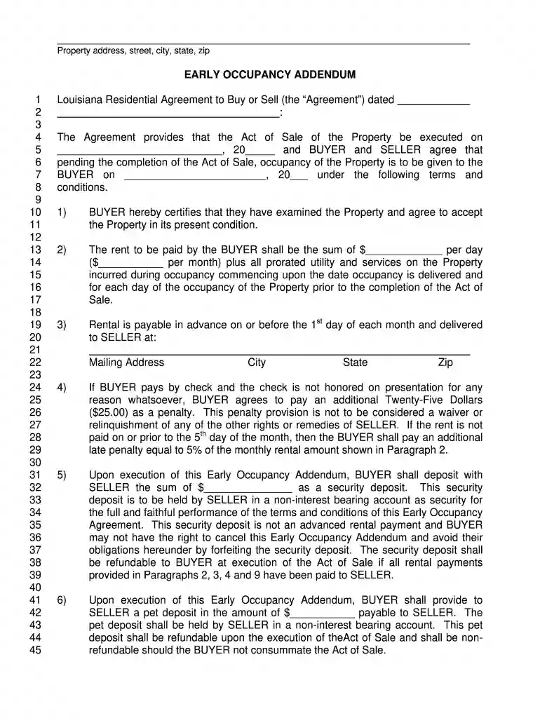 early occupancy agreement template Preview on Page 1
