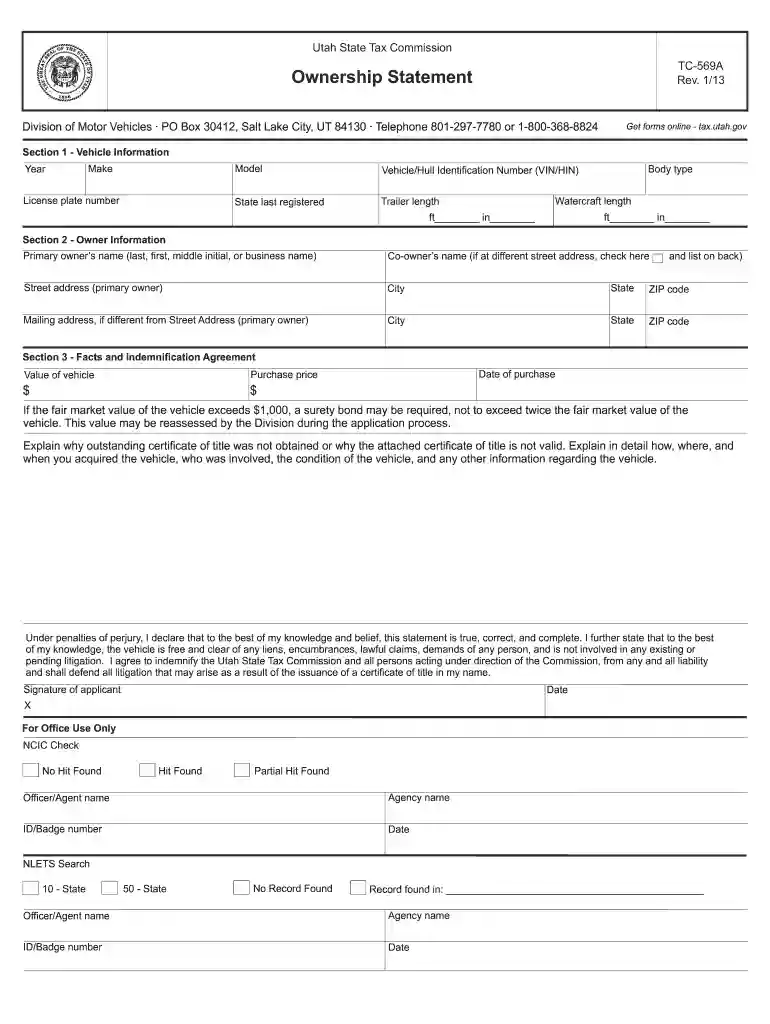 utah abandoned vehicle form Preview on Page 1