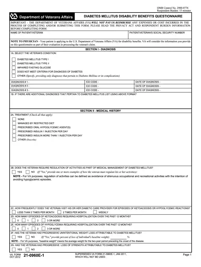 va forms 21 0960e1 2012 Preview on Page 1