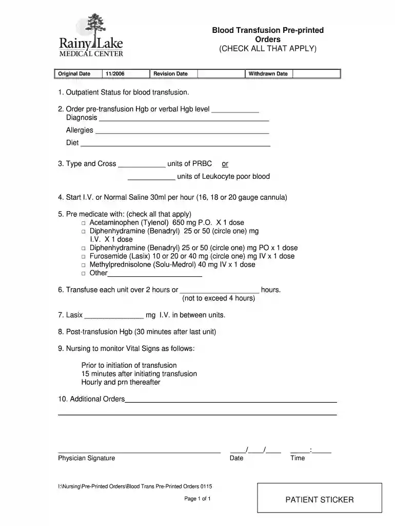 blood transfusion order example Preview on Page 1