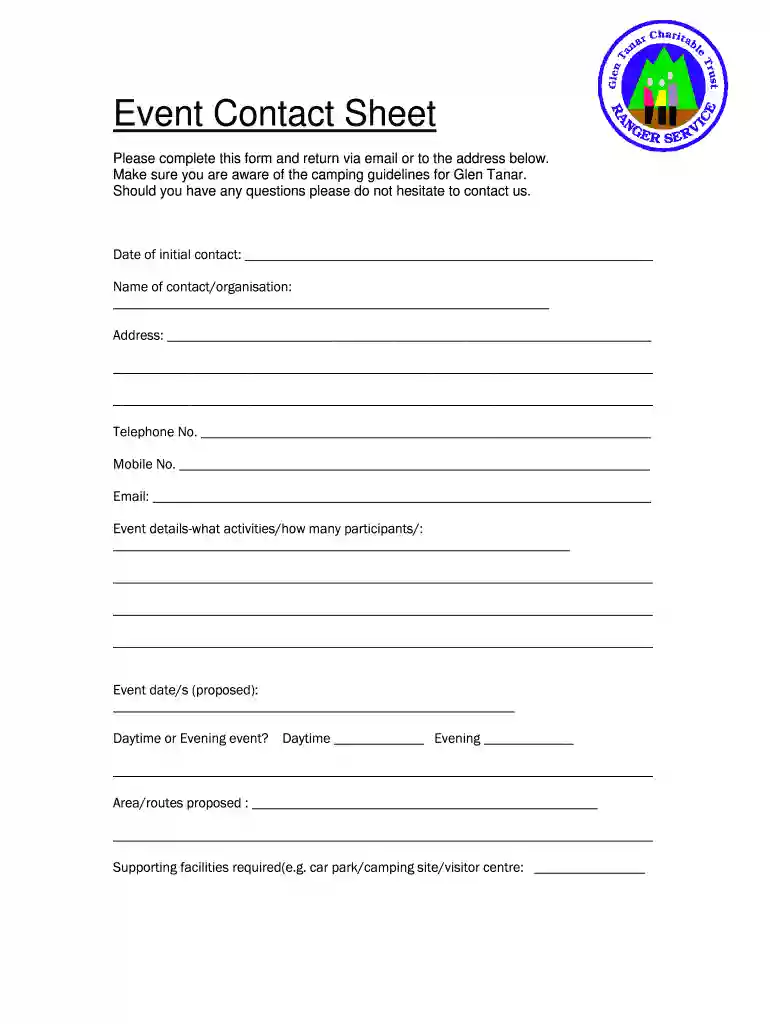 Event Contact Sheet - glentanarcharitabletrustorg Preview on Page 1