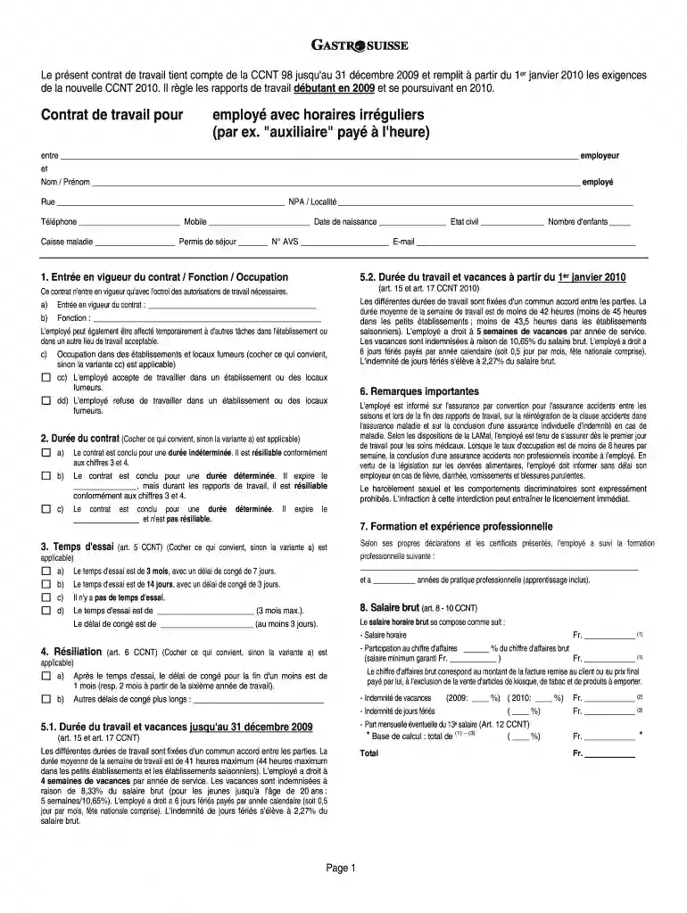 contrat de travail gastrosuisse pdf Preview on Page 1