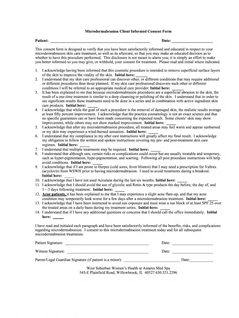free microdermabrasion consent Preview on Page 1