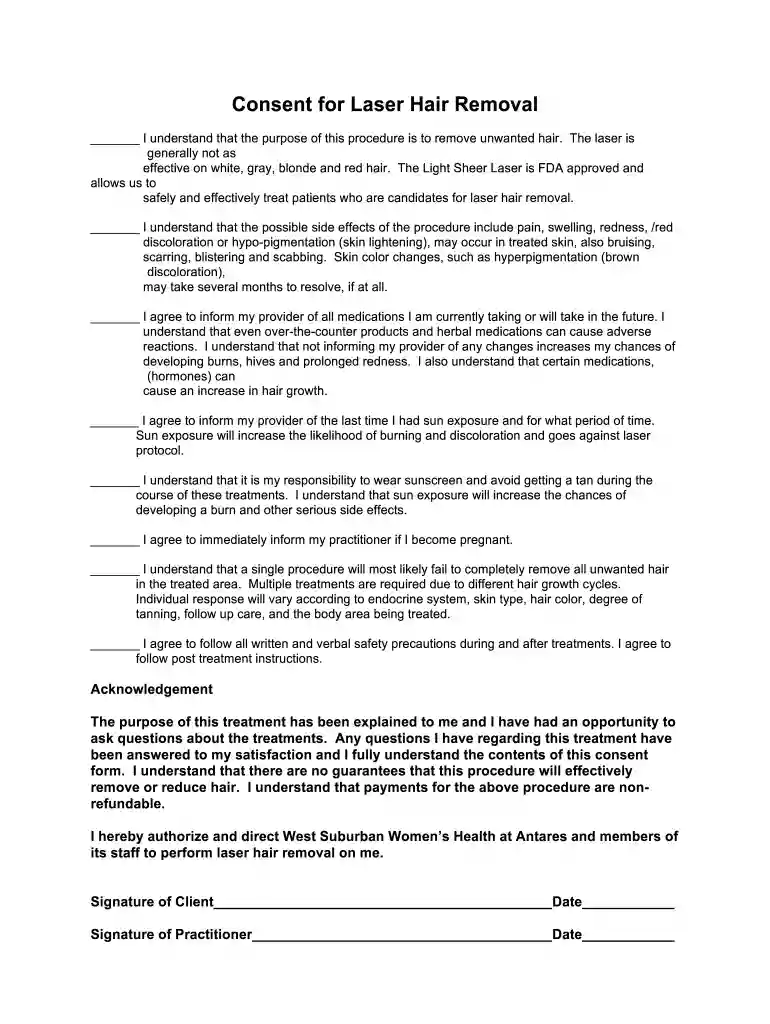 laser hair removal consent form template Preview on Page 1