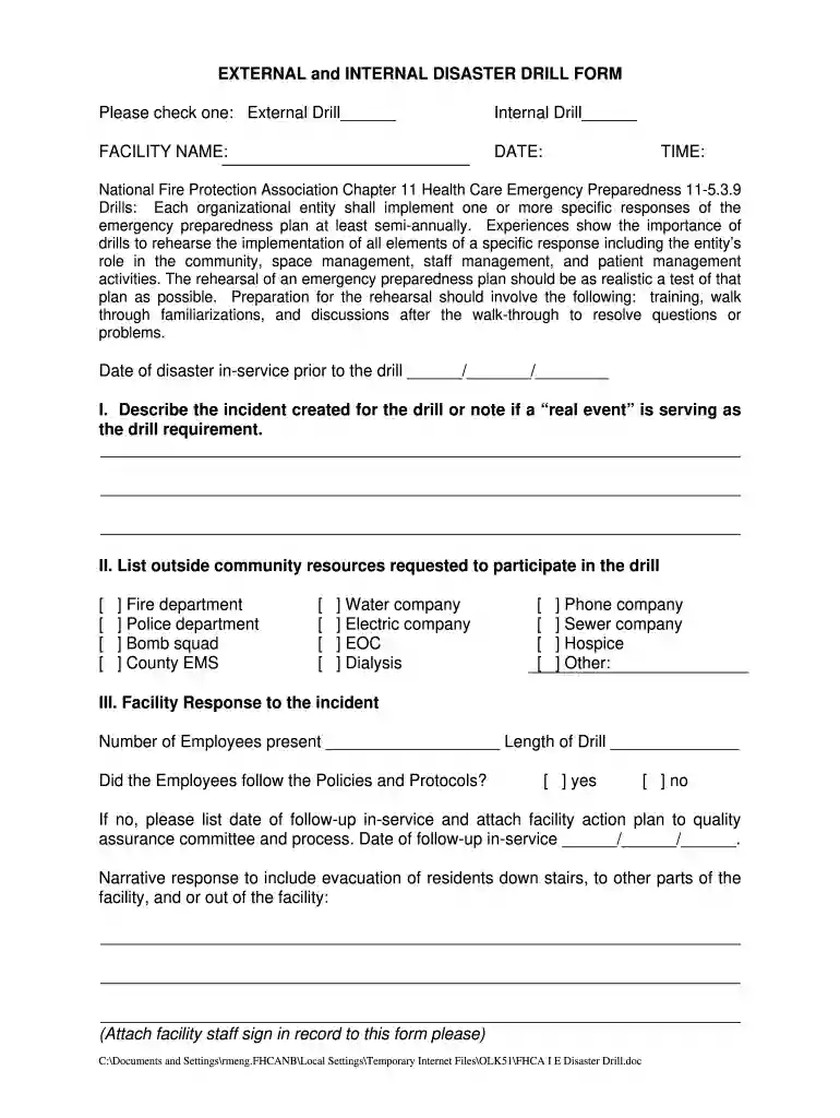 disaster drill form Preview on Page 1