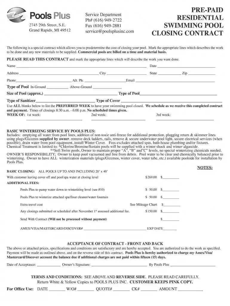 swimming pool contract Preview on Page 1