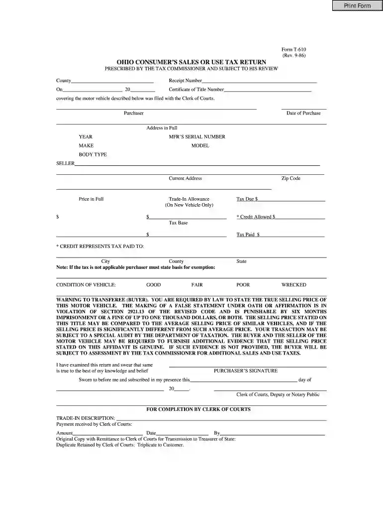 form 610 Preview on Page 1