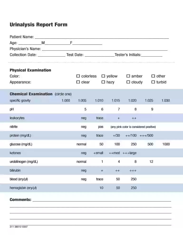 urine analysis form Preview on Page 1