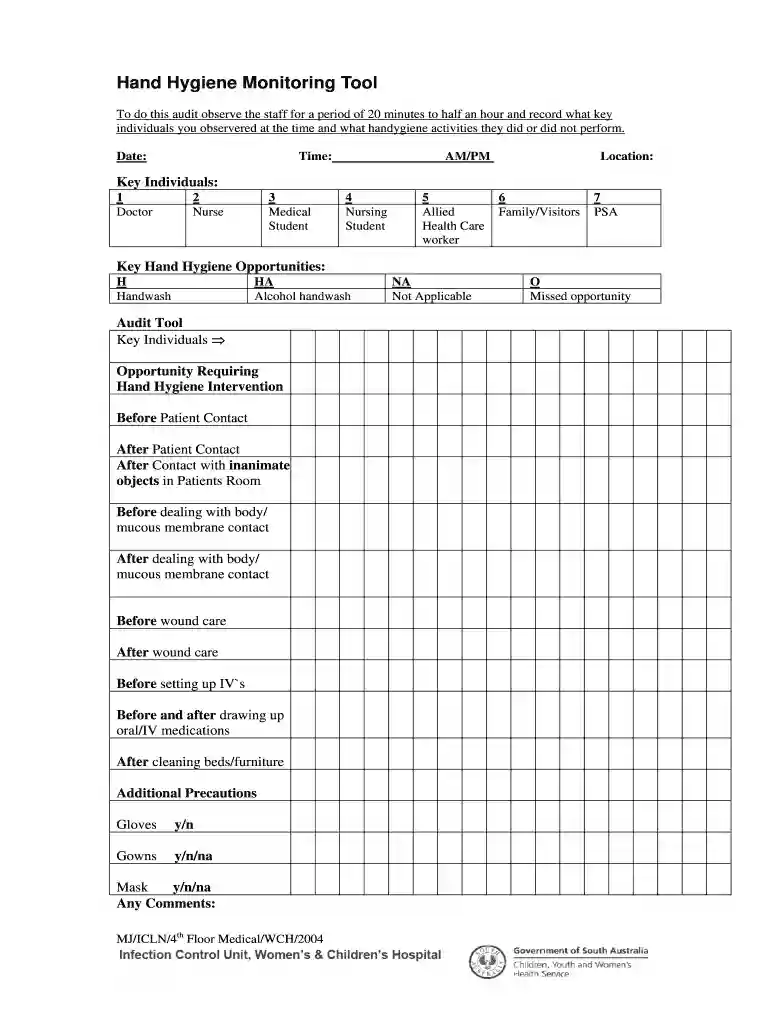 Hand Hygiene Monitoring Tool Preview on Page 1