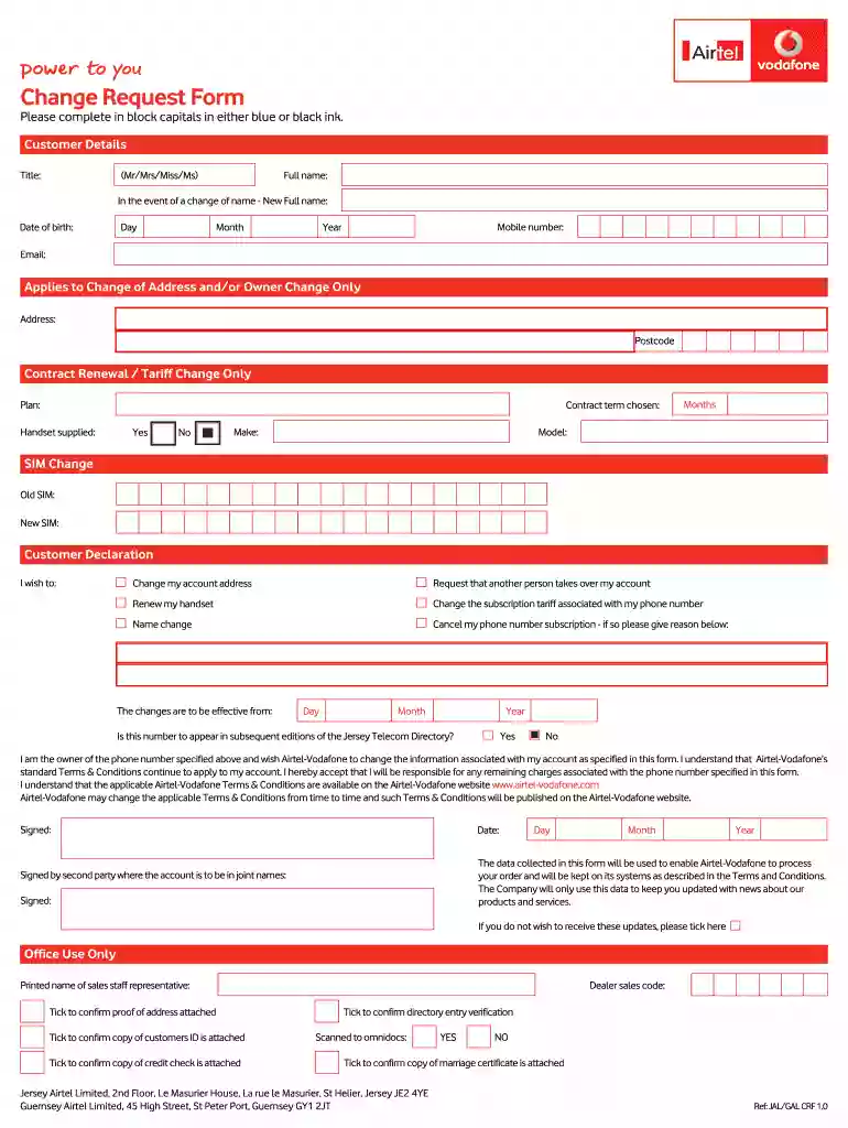 airtel sim replacement form Preview on Page 1