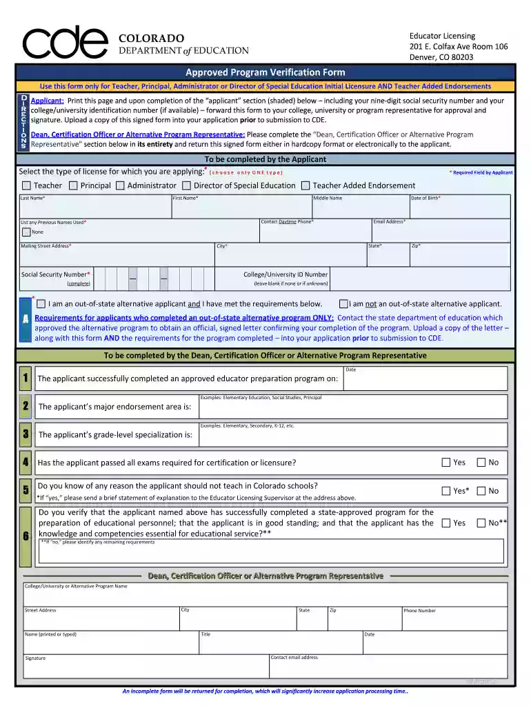 colorado approved program form Preview on Page 1