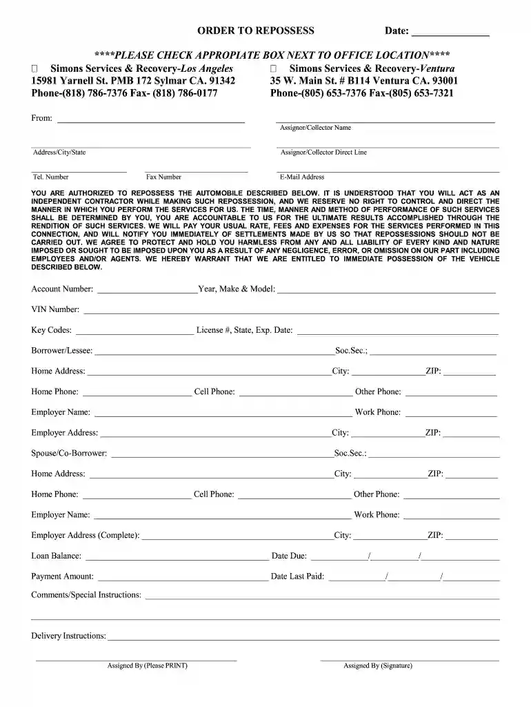 repo order form pdf Preview on Page 1