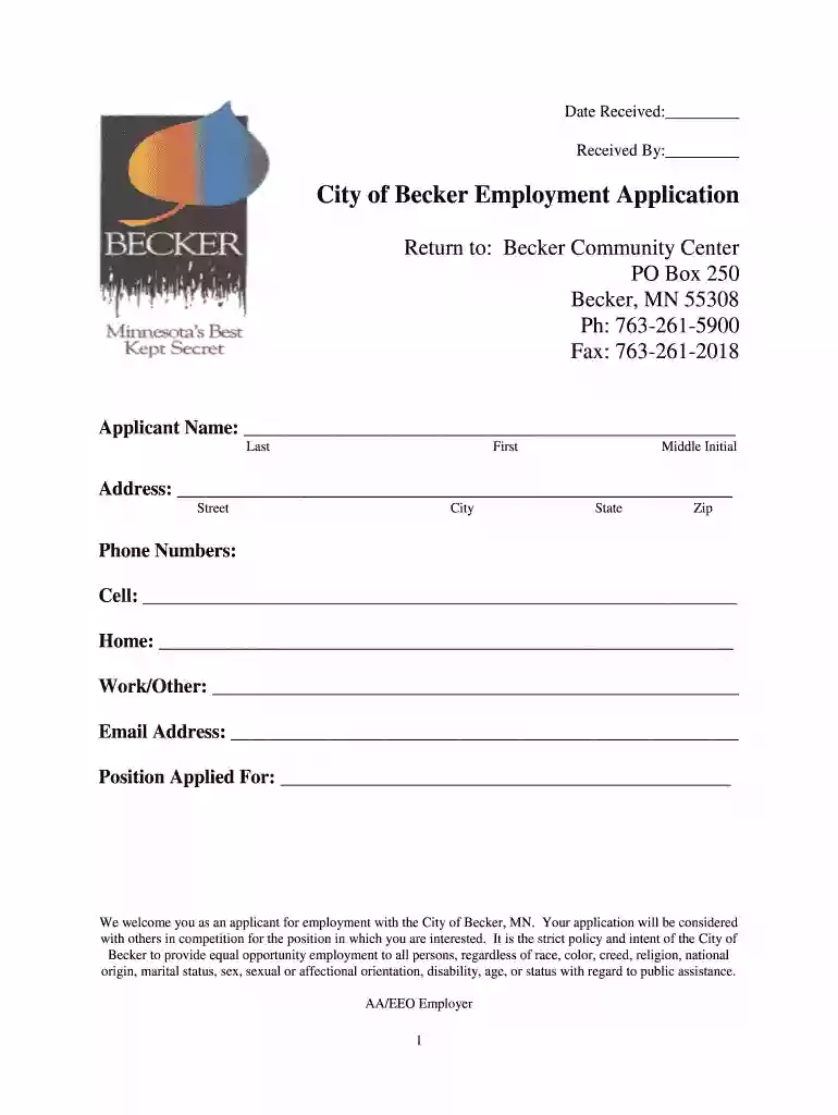 becker employment application Preview on Page 1