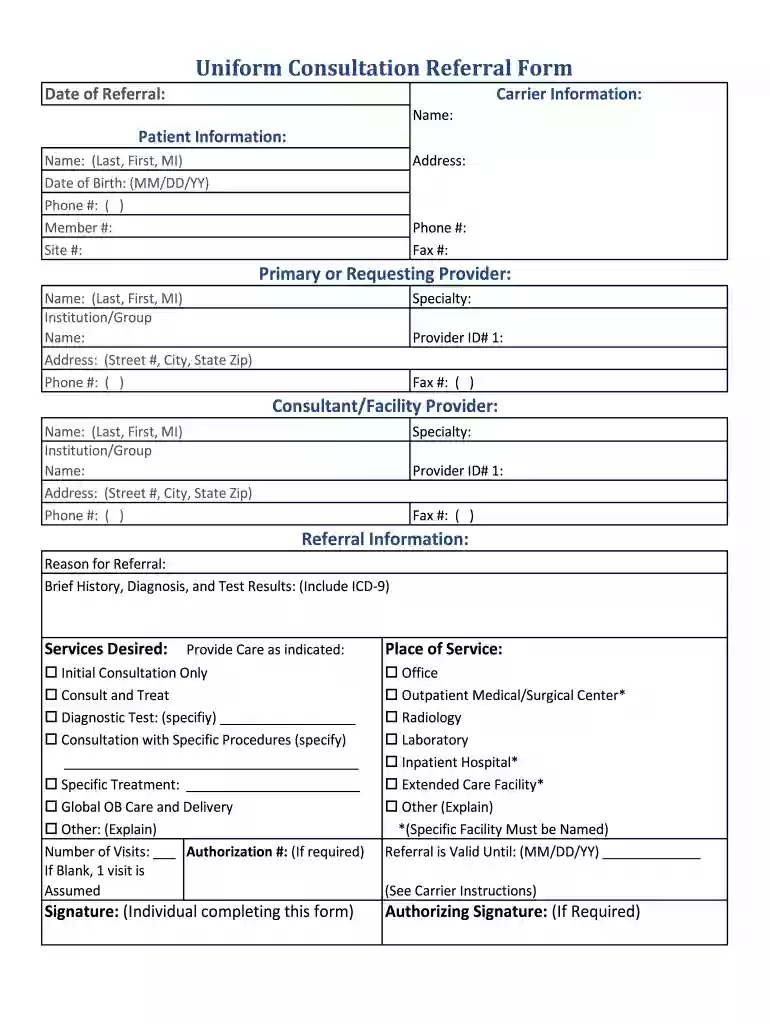 uniform referral form Preview on Page 1