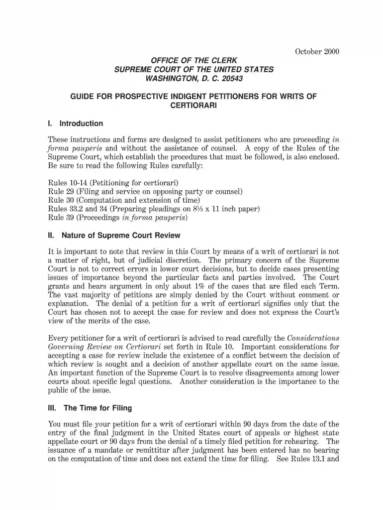 writ of certiorari 2000 form Preview on Page 1