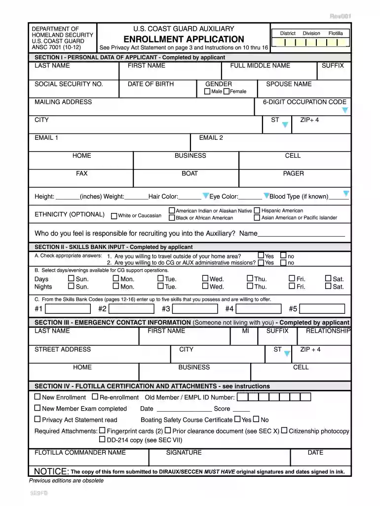 coast guard edit aplicatiob 2012 form Preview on Page 1