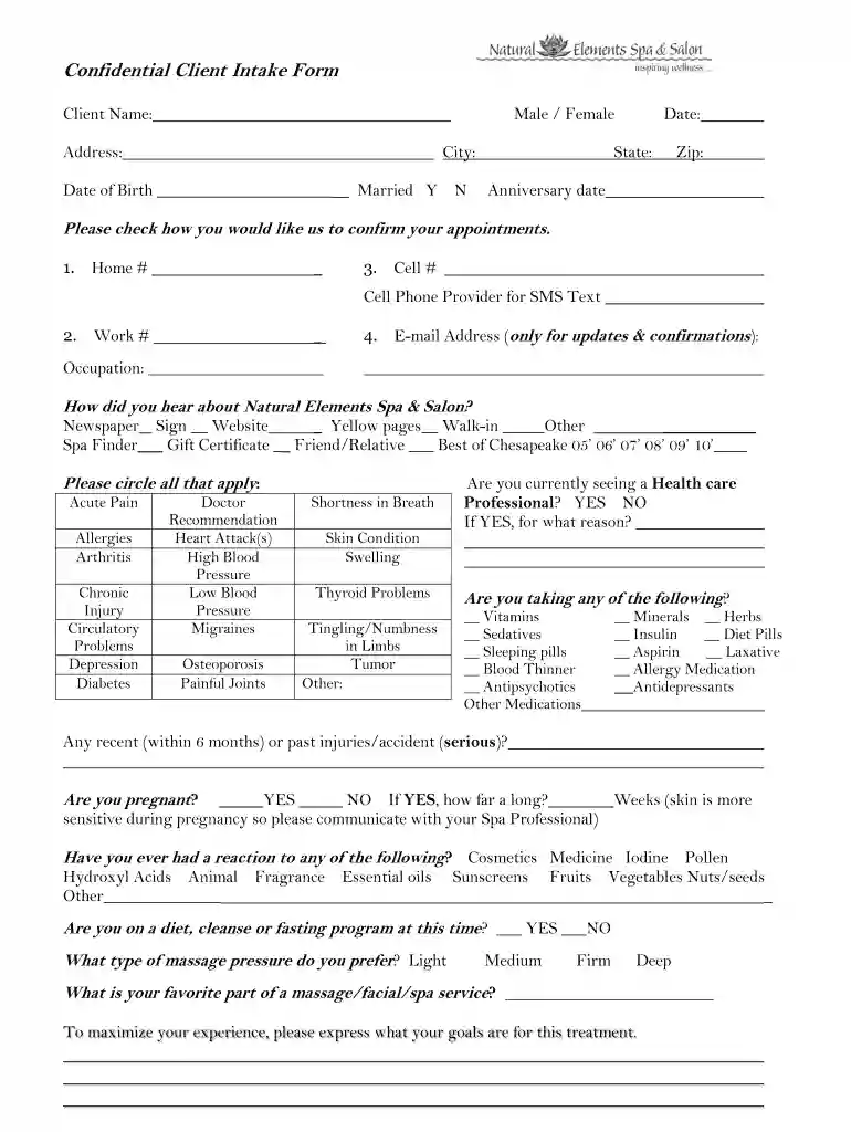 Confidential Client Intake Form - Chesapeake VA Preview on Page 1