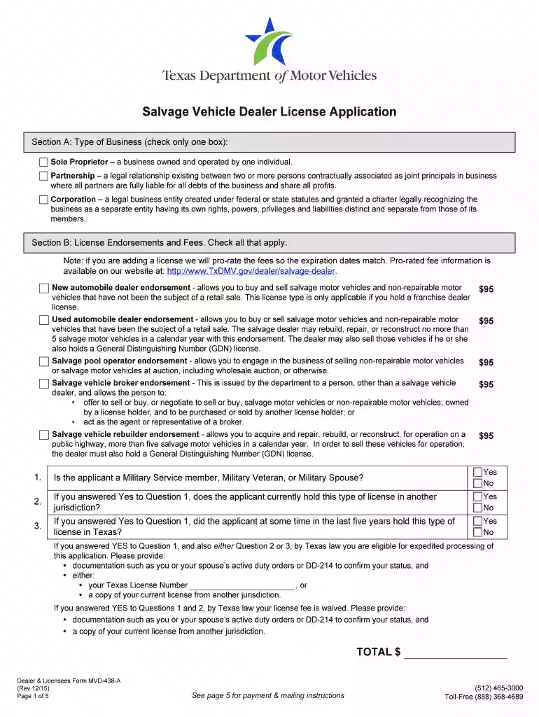 texas wholesale dealer license application Preview on Page 1