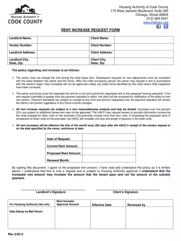hacc rent increase form Preview on Page 1
