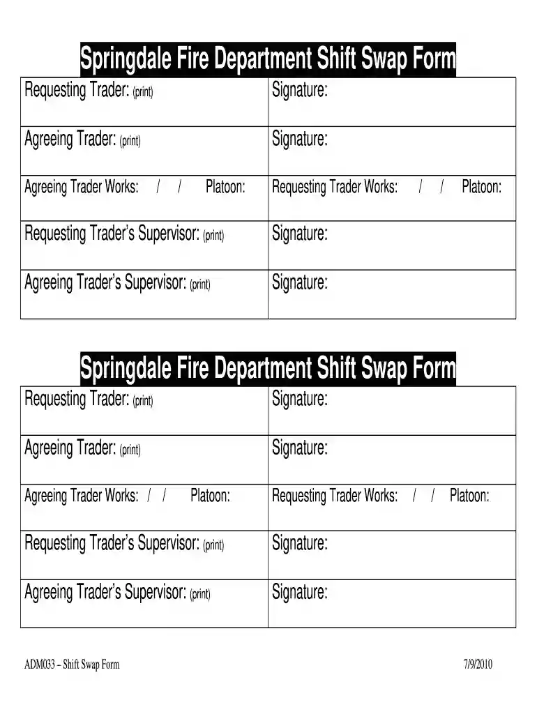 shift change form template Preview on Page 1
