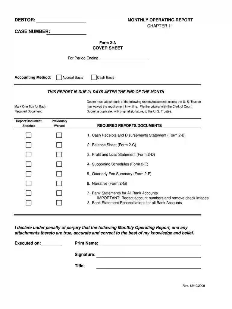 monthly operating report template Preview on Page 1