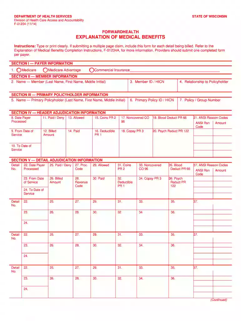 Explanation of Medical Benefits, F-01234, - Wisconsin Department ... - dhs wisconsin Preview on Page 1