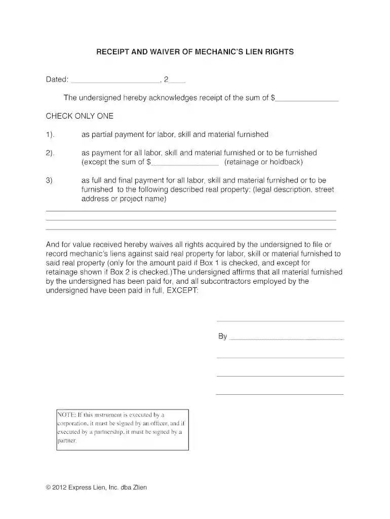lien waiver mechanic Preview on Page 1