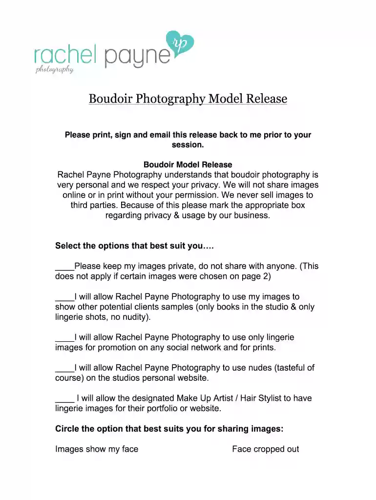 boudoir model release form Preview on Page 1