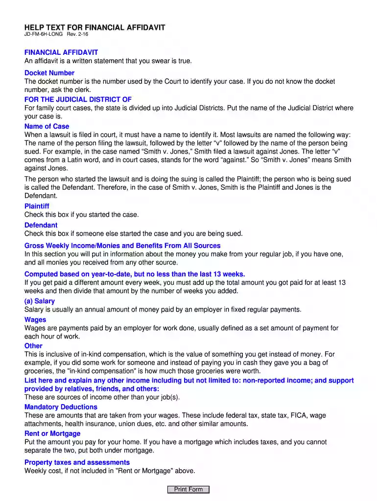 long form financial affidavit ct Preview on Page 1