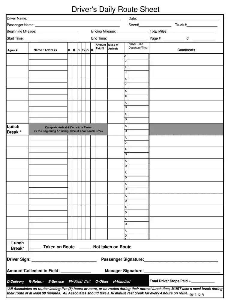 route sheet template Preview on Page 1