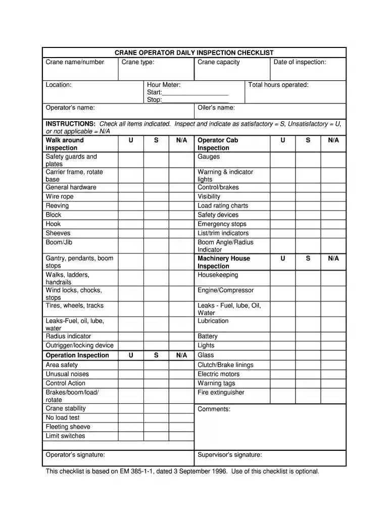 crane inspection checklist Preview on Page 1
