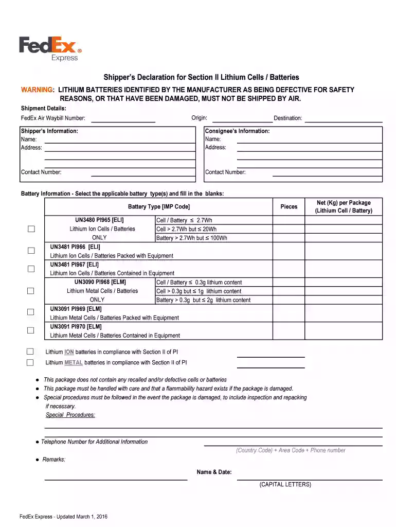 lithium battery declaration form Preview on Page 1