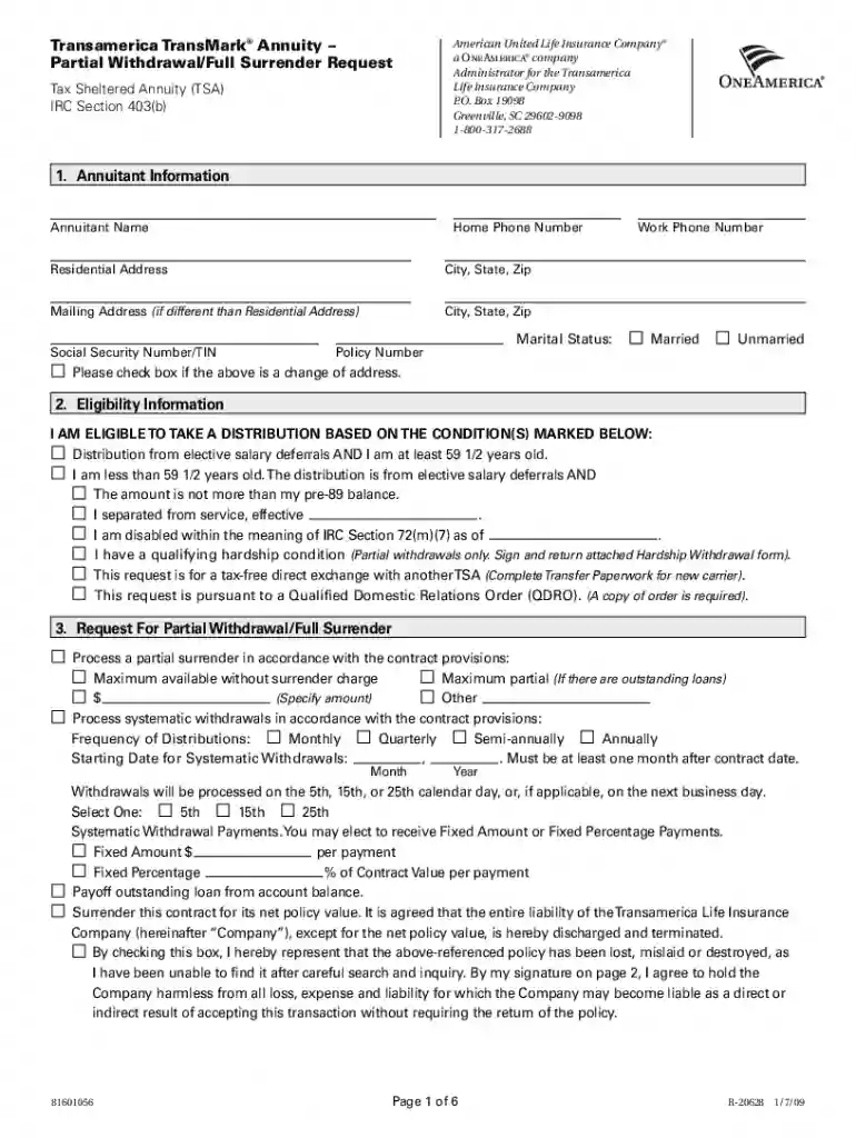transamerica cancel policy form Preview on Page 1