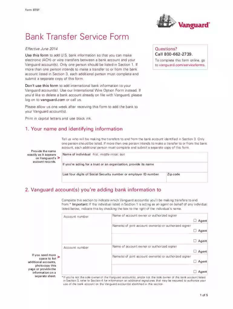 vanguard bank transfer service Preview on Page 1