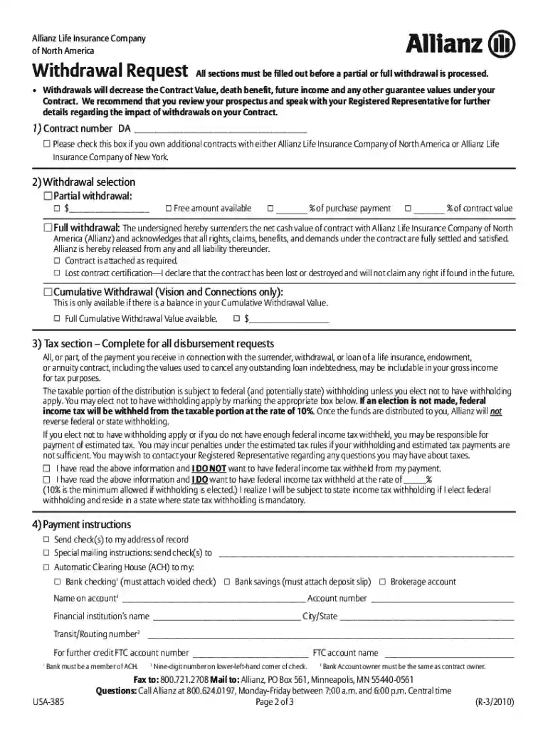 allianz surrender form Preview on Page 1