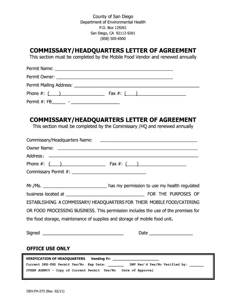 commissary letter of agreement Preview on Page 1