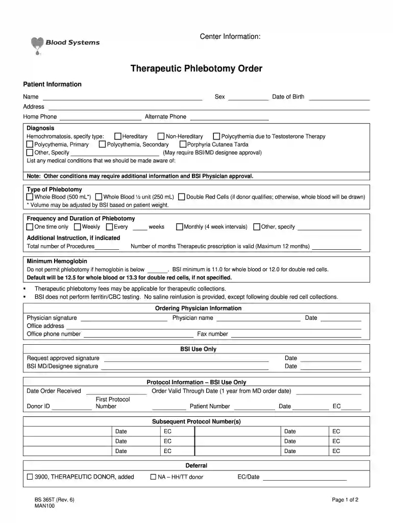 therapeutic phlebotomy order form Preview on Page 1