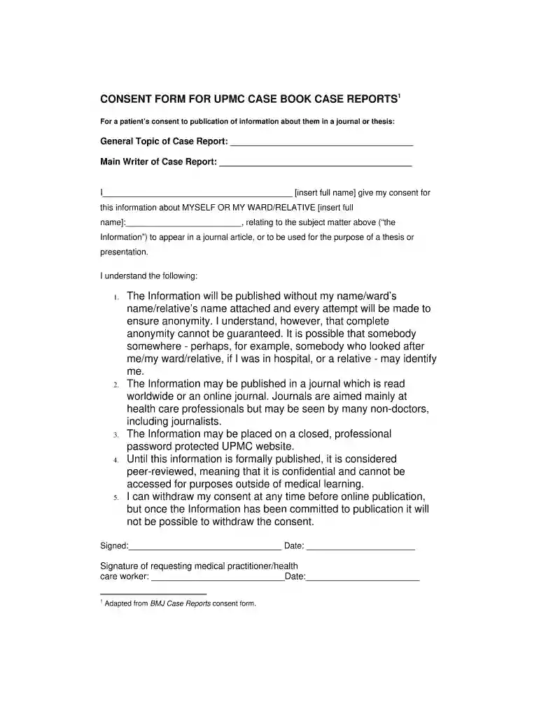 case report consent form Preview on Page 1