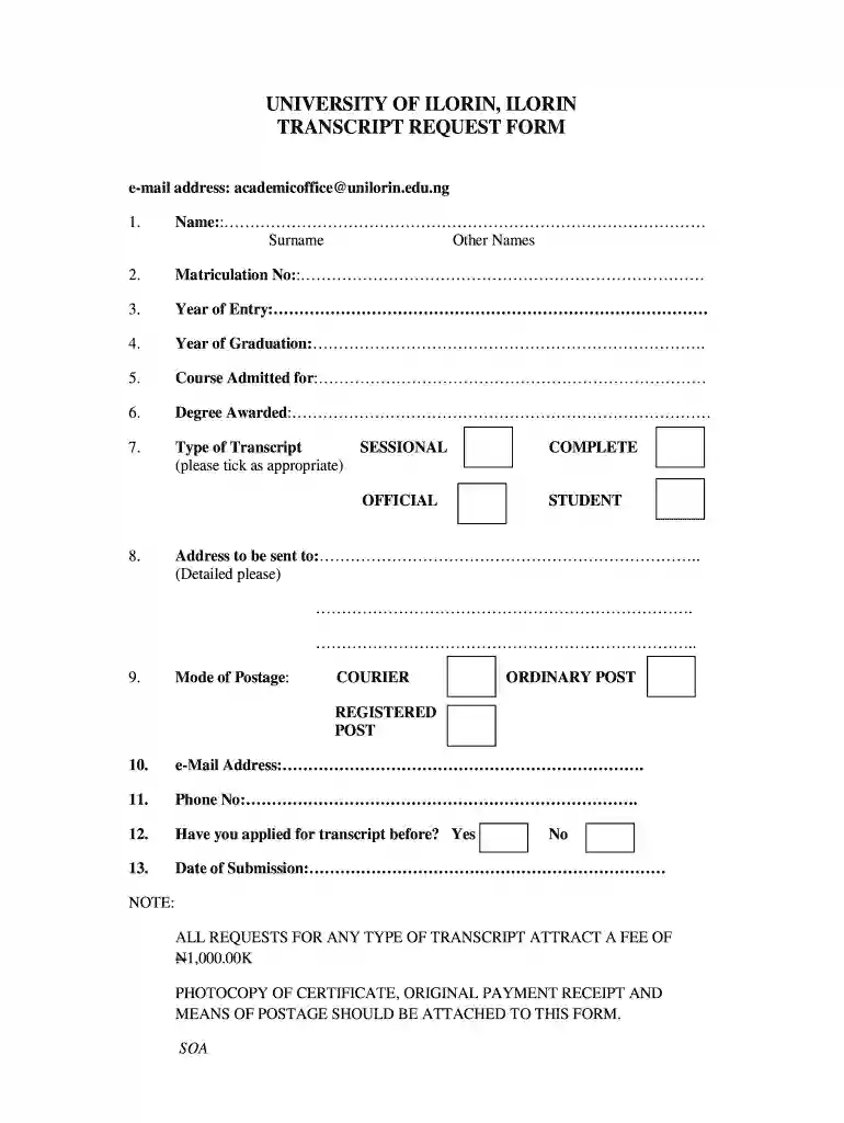 unilorin transcript Preview on Page 1